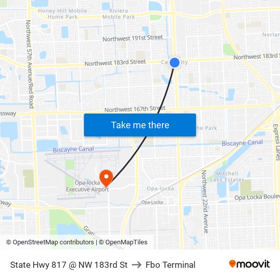 State Hwy 817 @ NW 183rd St to Fbo Terminal map