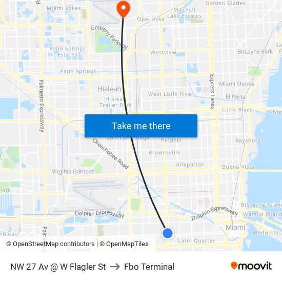 NW 27 Av @ W Flagler St to Fbo Terminal map