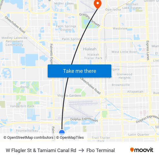 W Flagler St & Tamiami Canal Rd to Fbo Terminal map