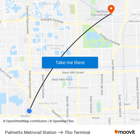 Palmetto Metrorail Station to Fbo Terminal map