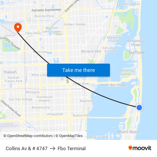 Collins Av & # 4747 to Fbo Terminal map