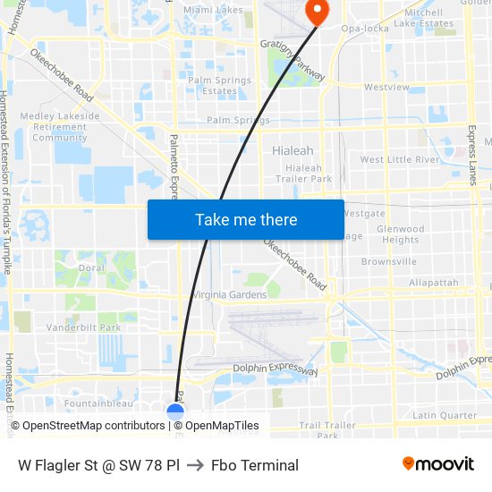 W Flagler St @ SW 78 Pl to Fbo Terminal map