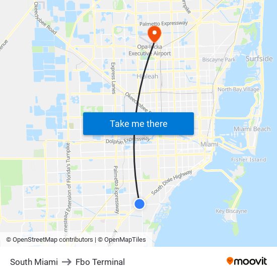 South Miami to Fbo Terminal map