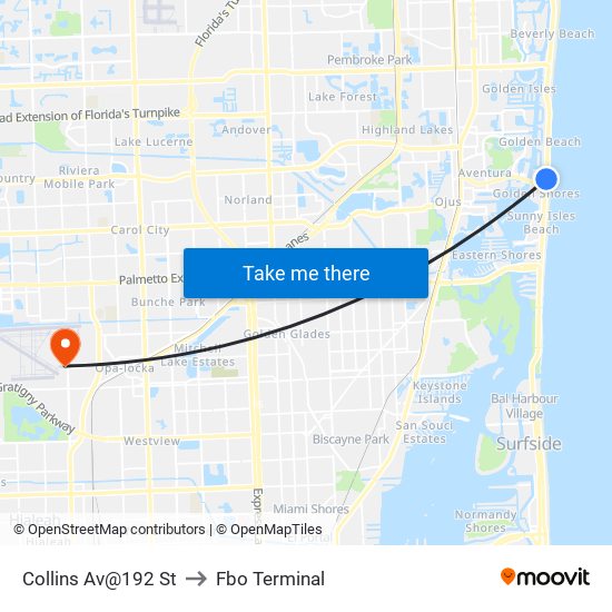 Collins Av@192 St to Fbo Terminal map