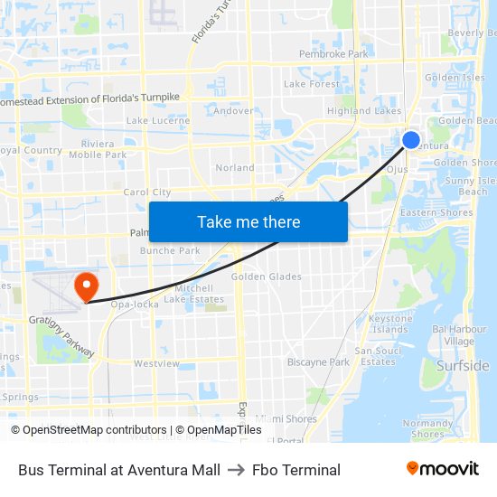 Bus Terminal at Aventura Mall to Fbo Terminal map