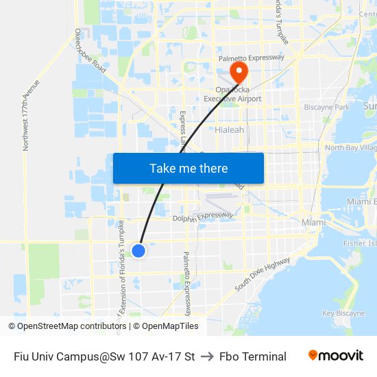 Fiu Univ Campus@Sw 107 Av-17 St to Fbo Terminal map