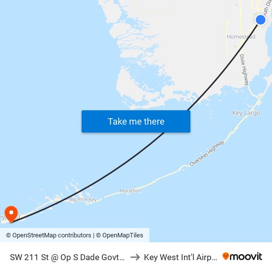 SW 211 St @ Op S Dade Govt Ctr to Key West Int'l Airport map