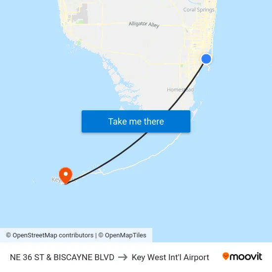 Ne 36 St & Biscayne Blvd to Key West Int'l Airport map