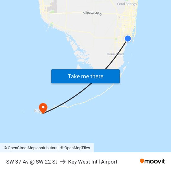 SW 37 Av @ SW 22 St to Key West Int'l Airport map