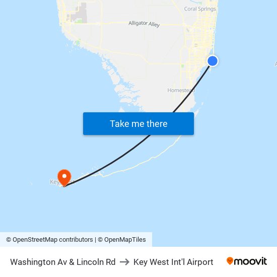 Washington Av & Lincoln Rd to Key West Int'l Airport map