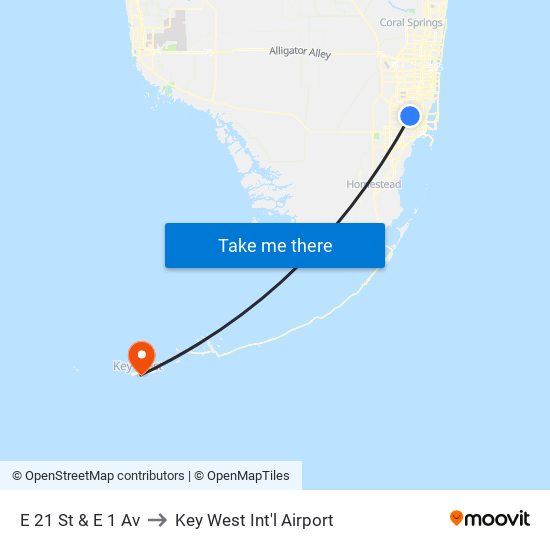 E 21 St & E 1 Av to Key West Int'l Airport map