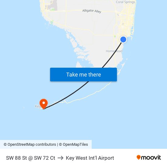 SW 88 St @ SW 72 Ct to Key West Int'l Airport map