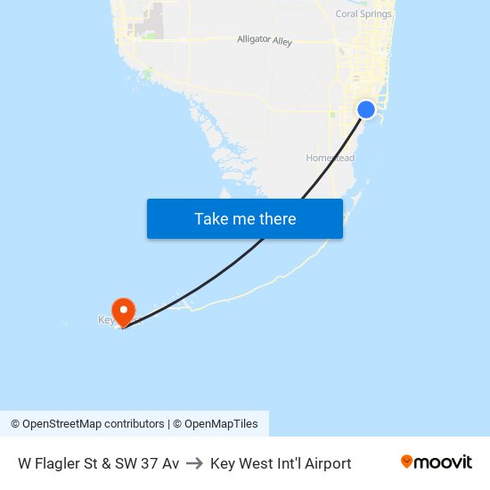 W Flagler St & SW 37 Av to Key West Int'l Airport map