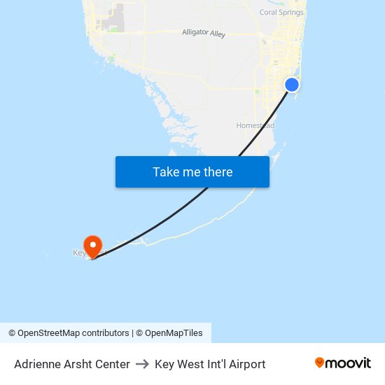 Adrienne Arsht Center to Key West Int'l Airport map