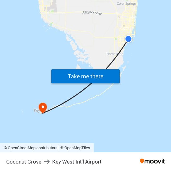 Coconut Grove to Key West Int'l Airport map