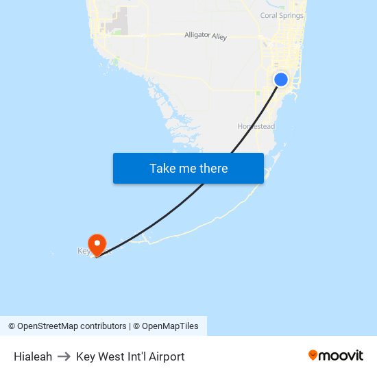 Hialeah to Key West Int'l Airport map