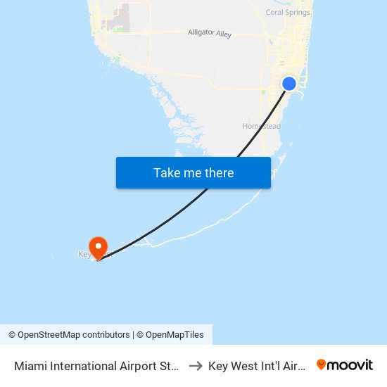 Miami International Airport Station to Key West Int'l Airport map