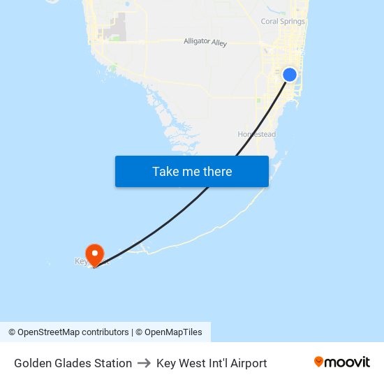 Golden Glades Station to Key West Int'l Airport map