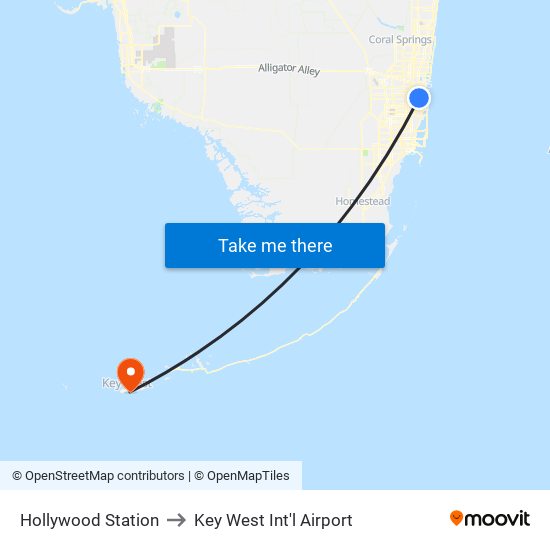 Hollywood Station to Key West Int'l Airport map