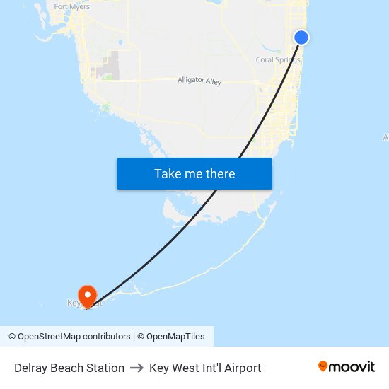 Delray Beach Station to Key West Int'l Airport map