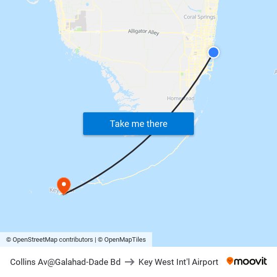 Collins Av@Galahad-Dade Bd to Key West Int'l Airport map