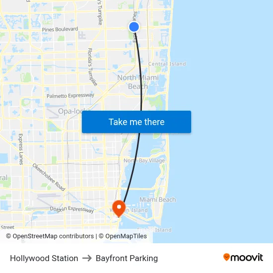 Hollywood Station to Bayfront Parking map