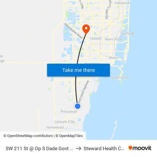 SW 211 St @ Op S Dade Govt Ctr to Steward Health Care map