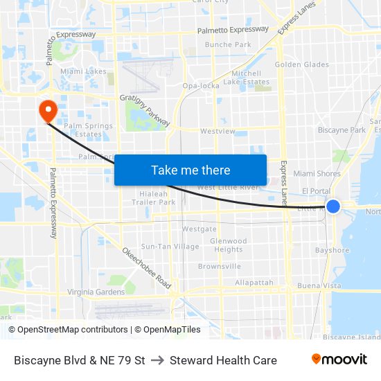 Biscayne Blvd & NE 79 St to Steward Health Care map