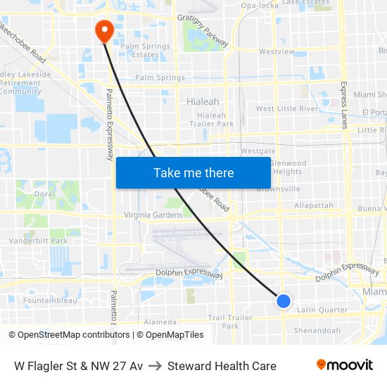 W Flagler St & NW 27 Av to Steward Health Care map