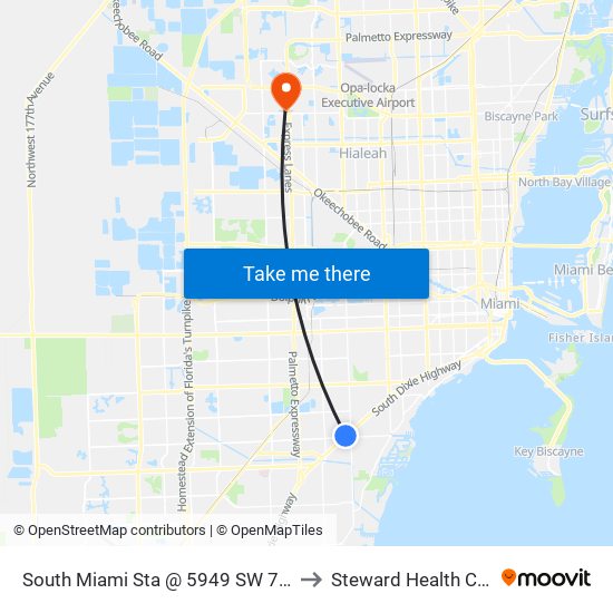 South Miami Sta @ 5949 SW 72 St to Steward Health Care map