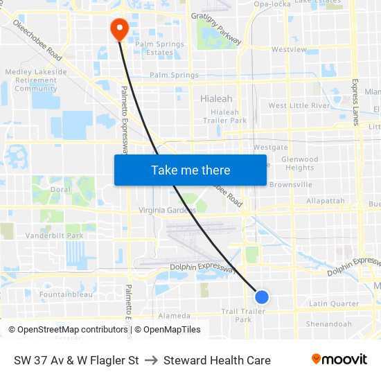 SW 37 Av & W Flagler St to Steward Health Care map