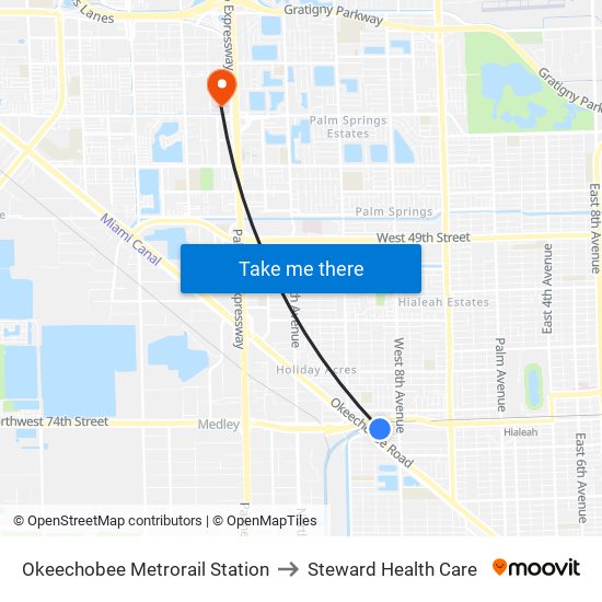 Okeechobee Metrorail Station to Steward Health Care map