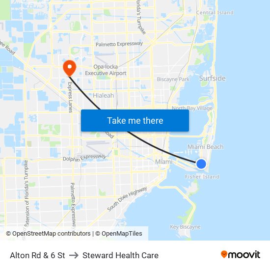 Alton Rd & 6 St to Steward Health Care map