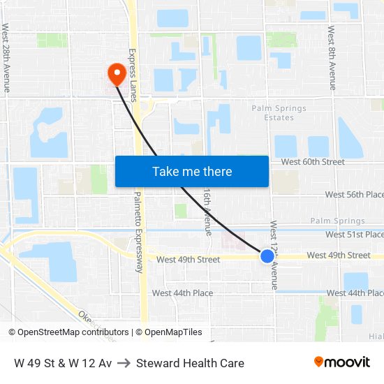 W 49 St & W 12 Av to Steward Health Care map