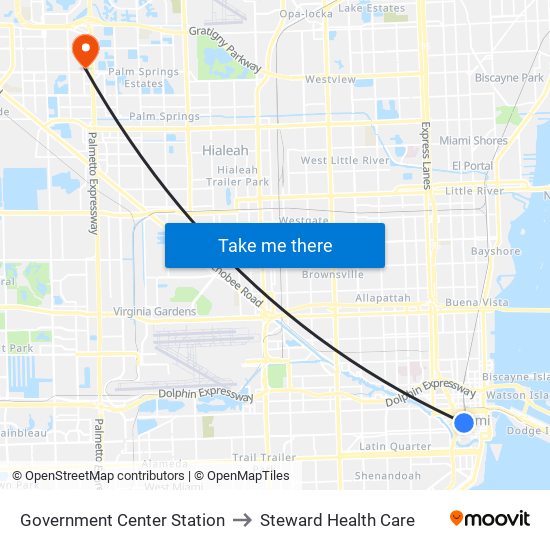 Government Center Station to Steward Health Care map