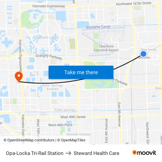 Opa-Locka Tri-Rail Station to Steward Health Care map