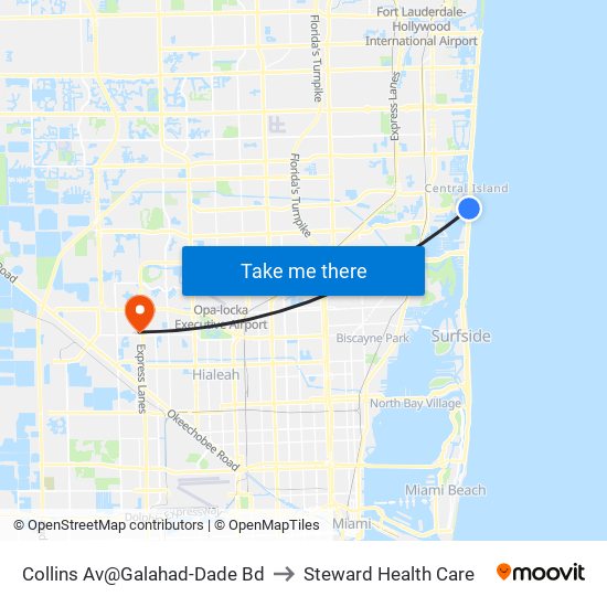 Collins Av@Galahad-Dade Bd to Steward Health Care map