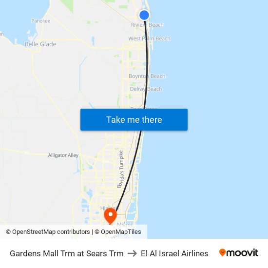 Gardens Mall Trm at Sears Trm to El Al Israel Airlines map