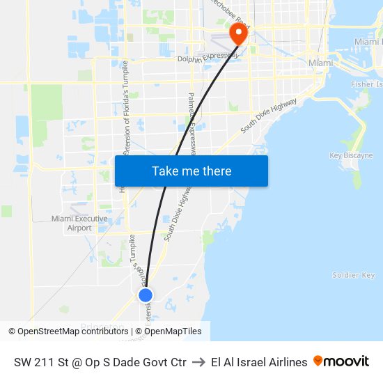 SW 211 St @ Op S Dade Govt Ctr to El Al Israel Airlines map