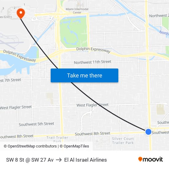 SW 8 St @ SW 27 Av to El Al Israel Airlines map