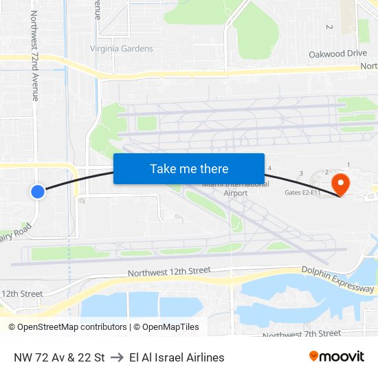 NW 72 Av & 22 St to El Al Israel Airlines map