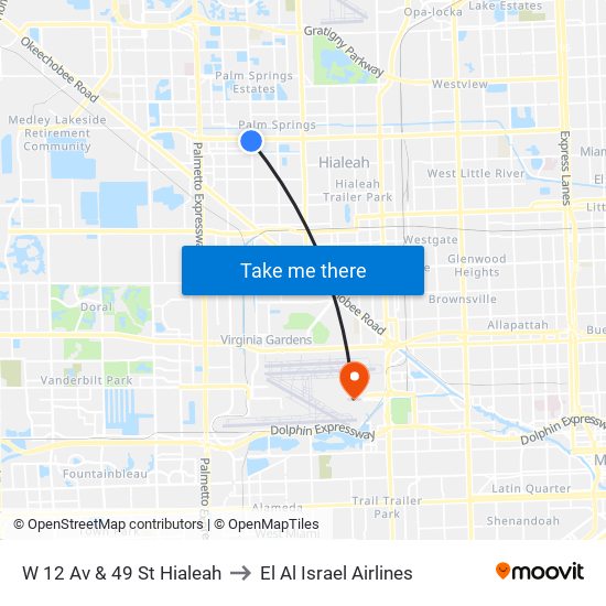 W 12 Av & 49 St Hialeah to El Al Israel Airlines map