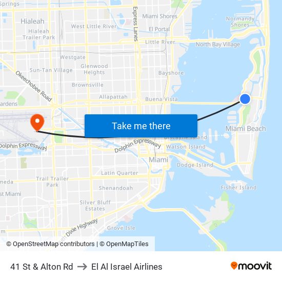 41 St & Alton Rd to El Al Israel Airlines map