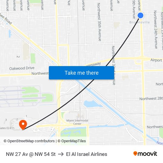 NW 27 Av @ NW 54 St to El Al Israel Airlines map