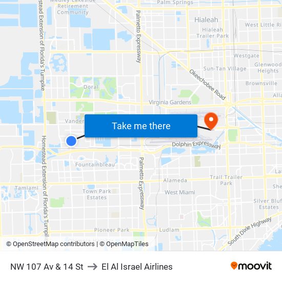 NW 107 Av & 14 St to El Al Israel Airlines map