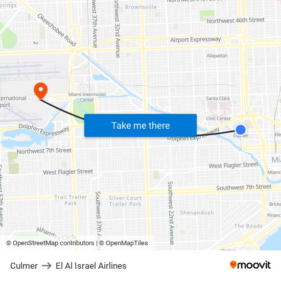 Culmer to El Al Israel Airlines map