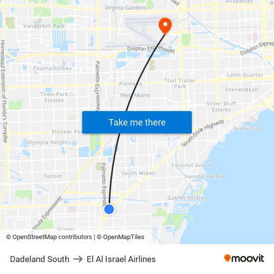 Dadeland South to El Al Israel Airlines map