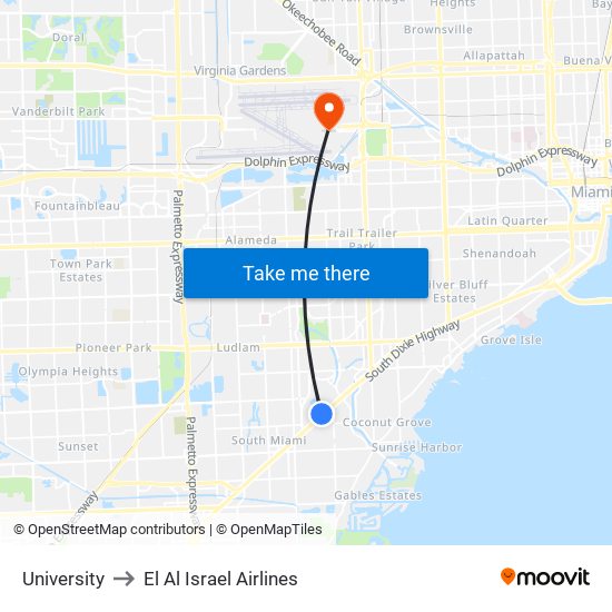 University to El Al Israel Airlines map
