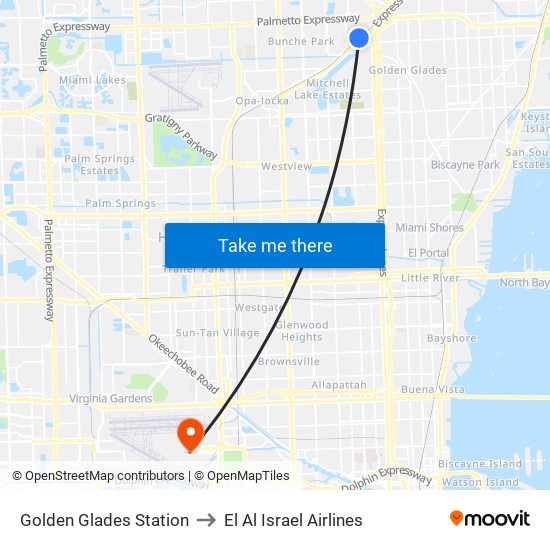 Golden Glades Station to El Al Israel Airlines map