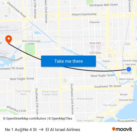 Ne 1 Av@Ne 4 St to El Al Israel Airlines map